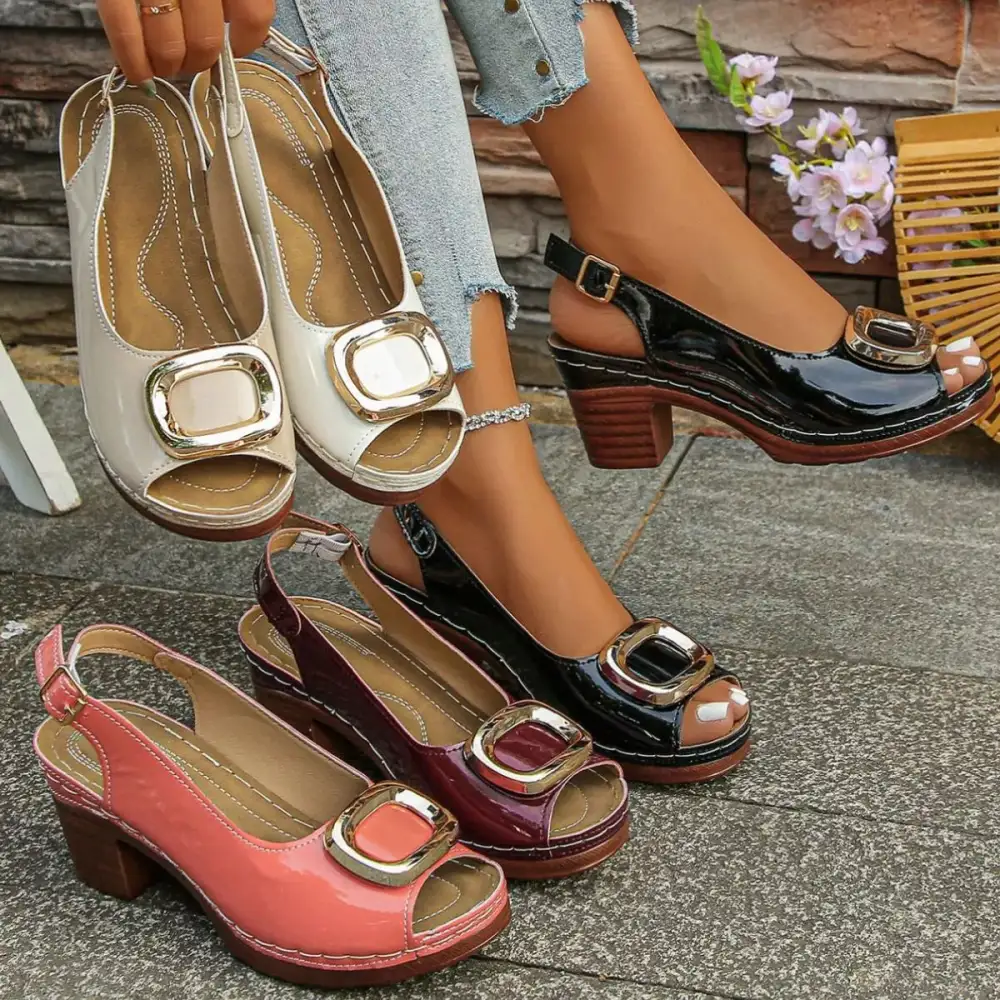 Textured Peep Toe Block Heel Sandals