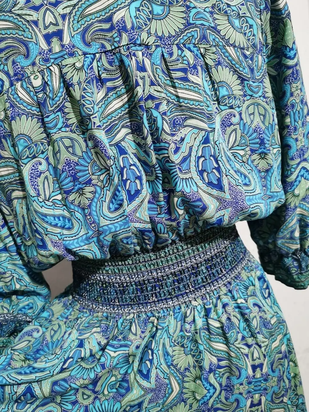 Paisley Half Sleeve Slit Midi Dress