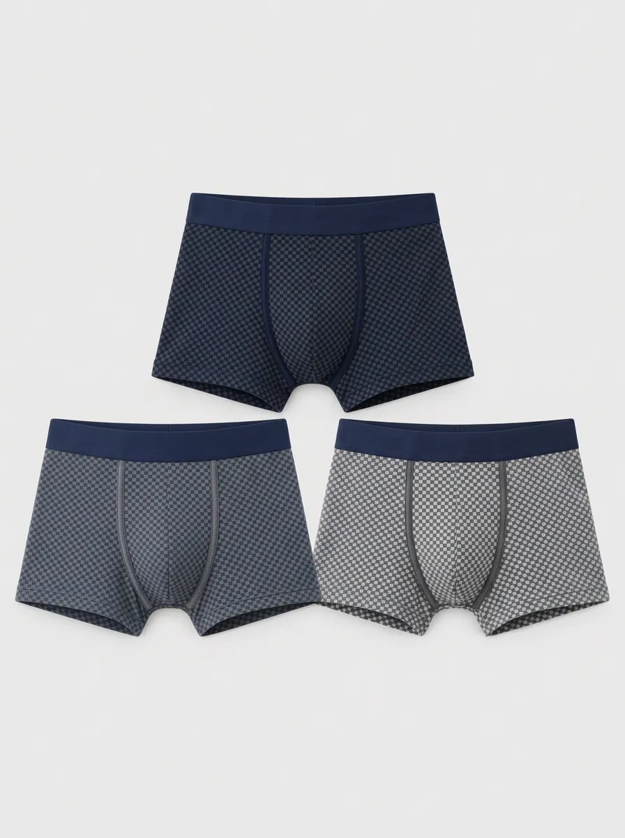 Men's Multicolor Checkered Pattern Geometric Boxer Brief Boxer Briefs 3-Pack