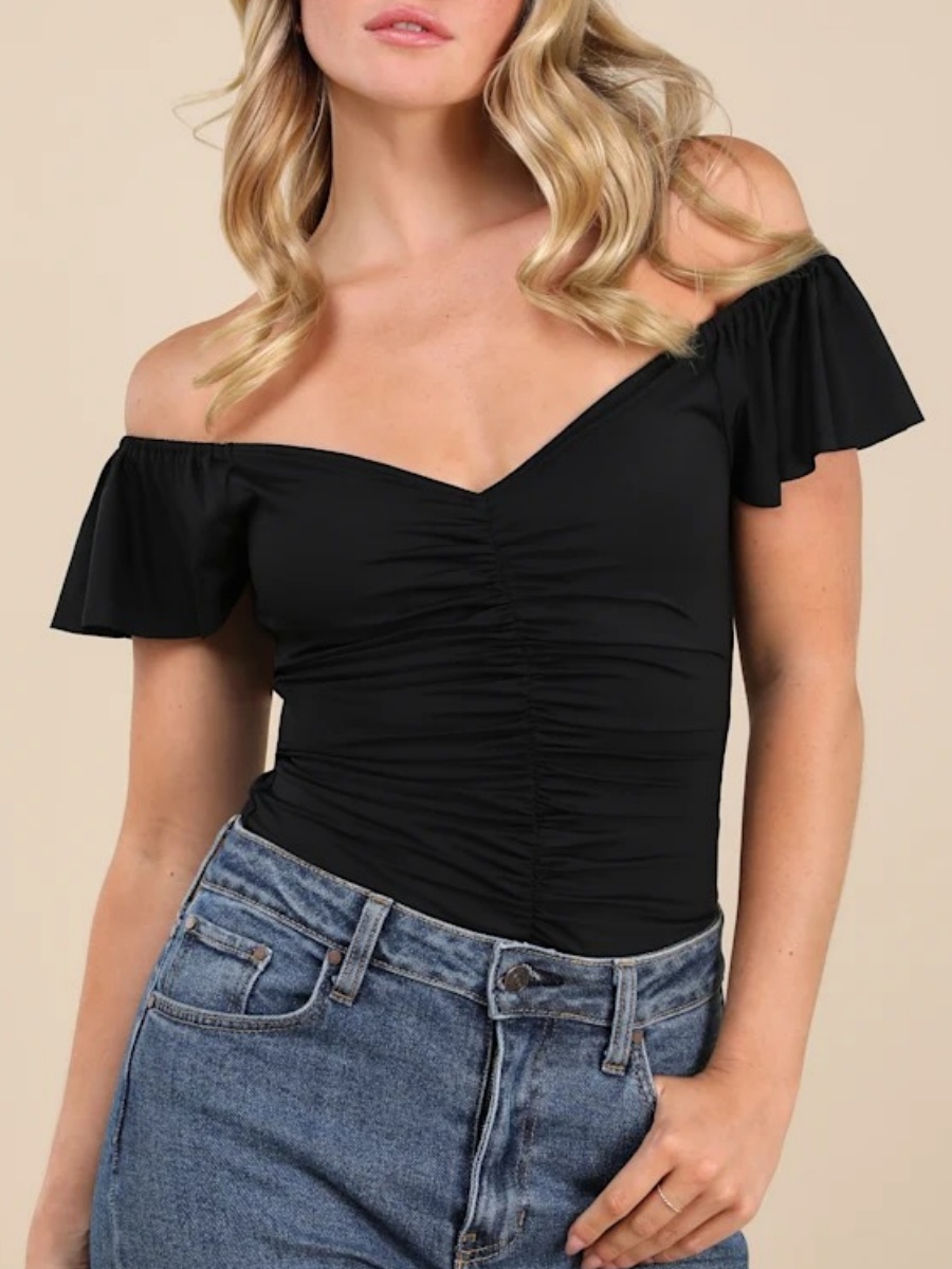 Ruched Off-the-Shoulder Bodysuit - MIRELIAX