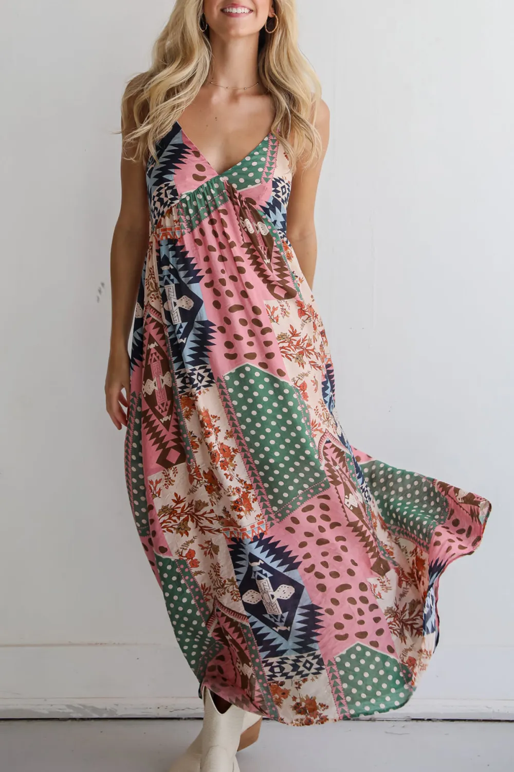 Cream Patchwork Maxi Dress