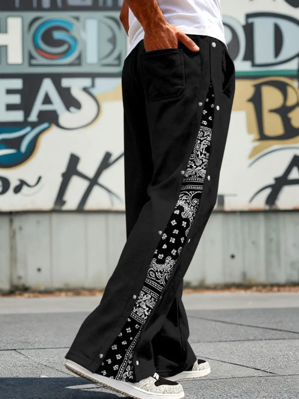 Men's Full Size Side Snap Wide Leg Pants