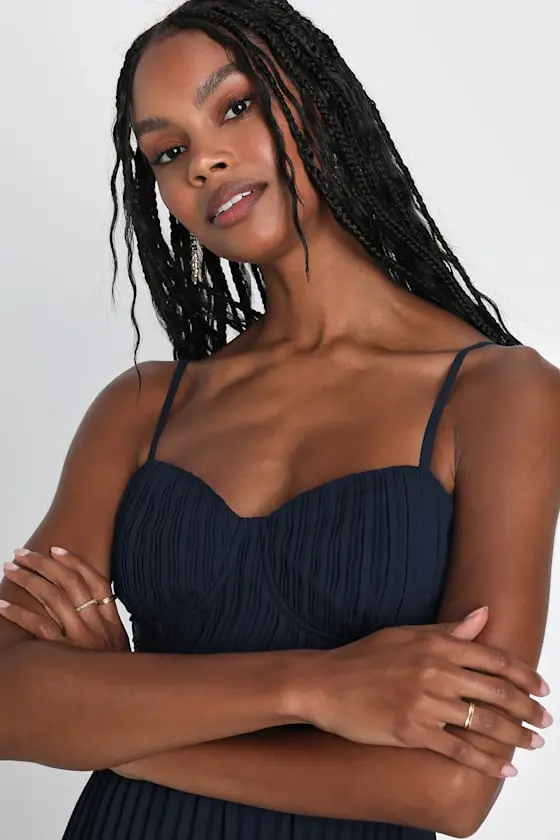 Cascading Crush Light Blue Tiered Bustier Midi Dress