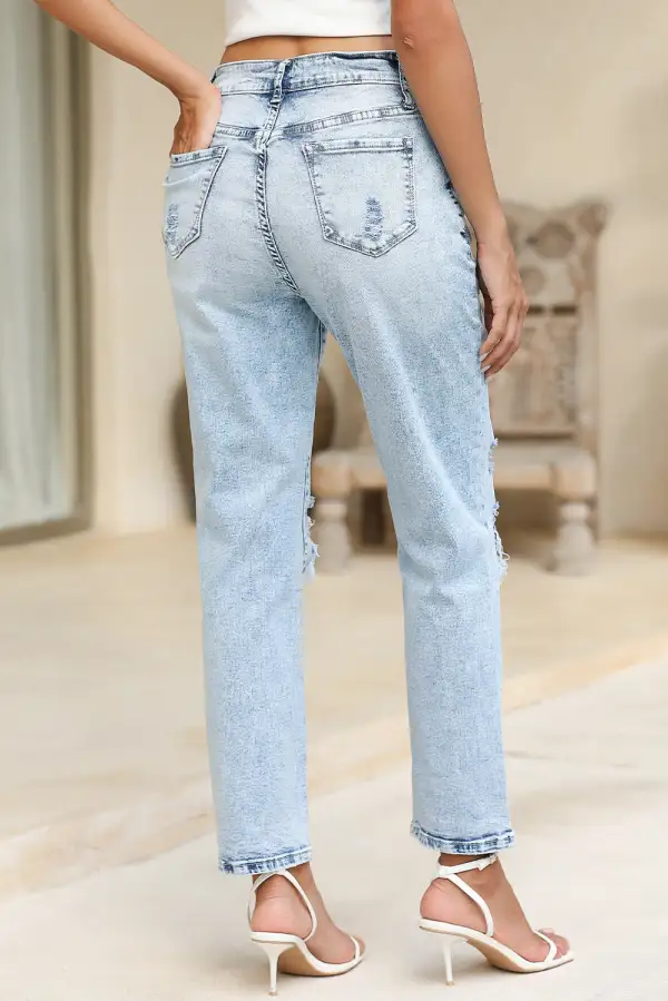 Frayed Slim Fit High Waist Denim Jeans