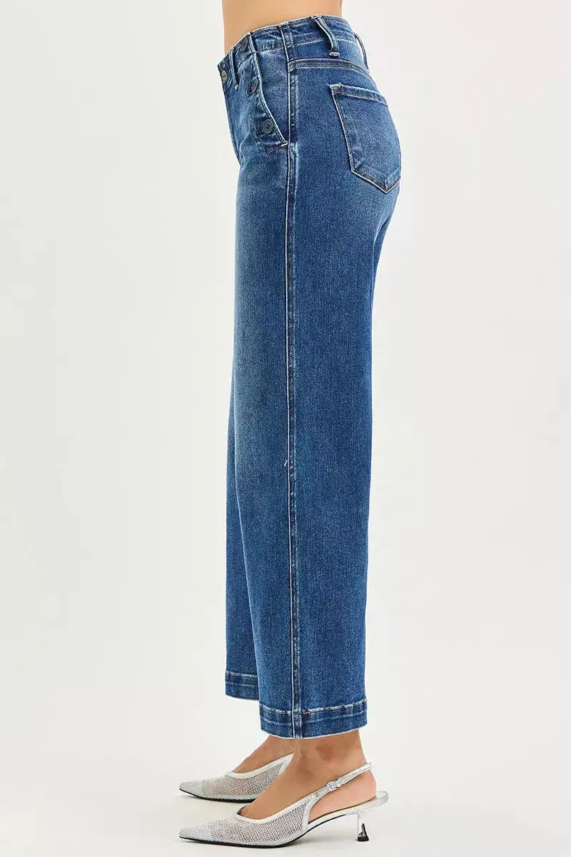 Relaxed High Waist Wide Leg Button Denim Jeans