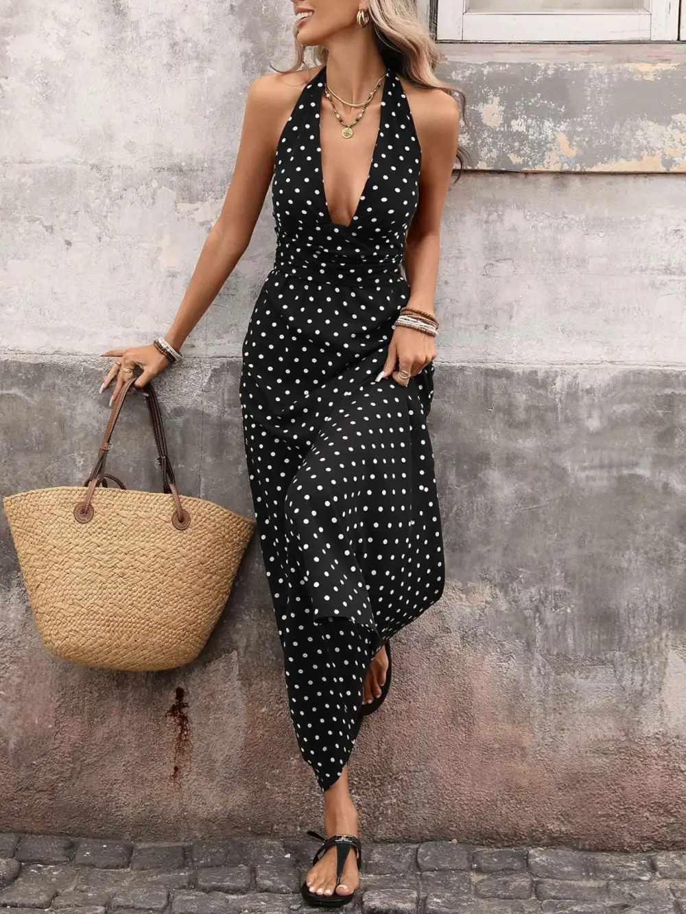 Drape Polka Dot Maxi Dress