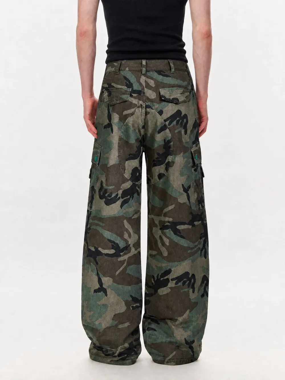 Curved-Cut Camouflage Contrast-Detail Utility Pants