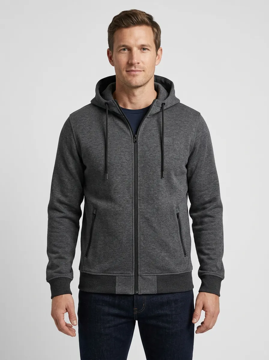 Relaxed Zip-Up Hooded Look Men's Sport Jacket