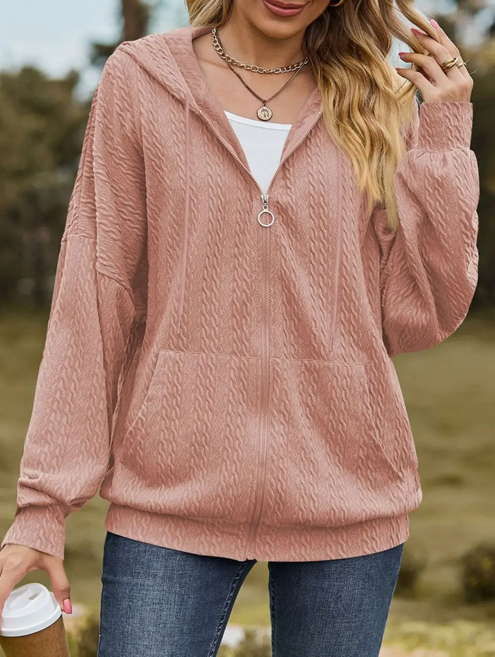 Pocket Long-Sleeved Loose Hooded Sweatshirt