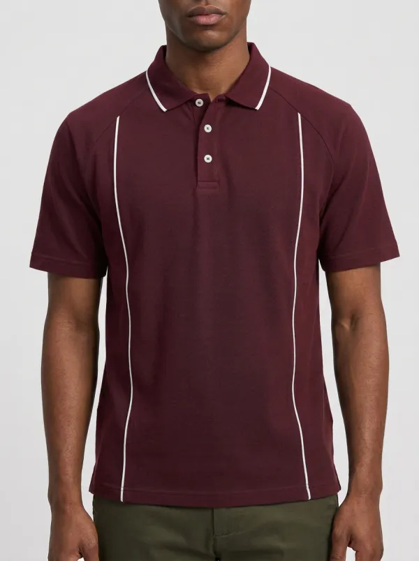 Men's Textured Contrast-Piping Polo Shirt
