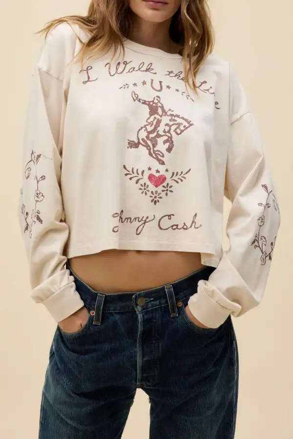 Ribbed Boxy Relaxed Long Sleeve Tee