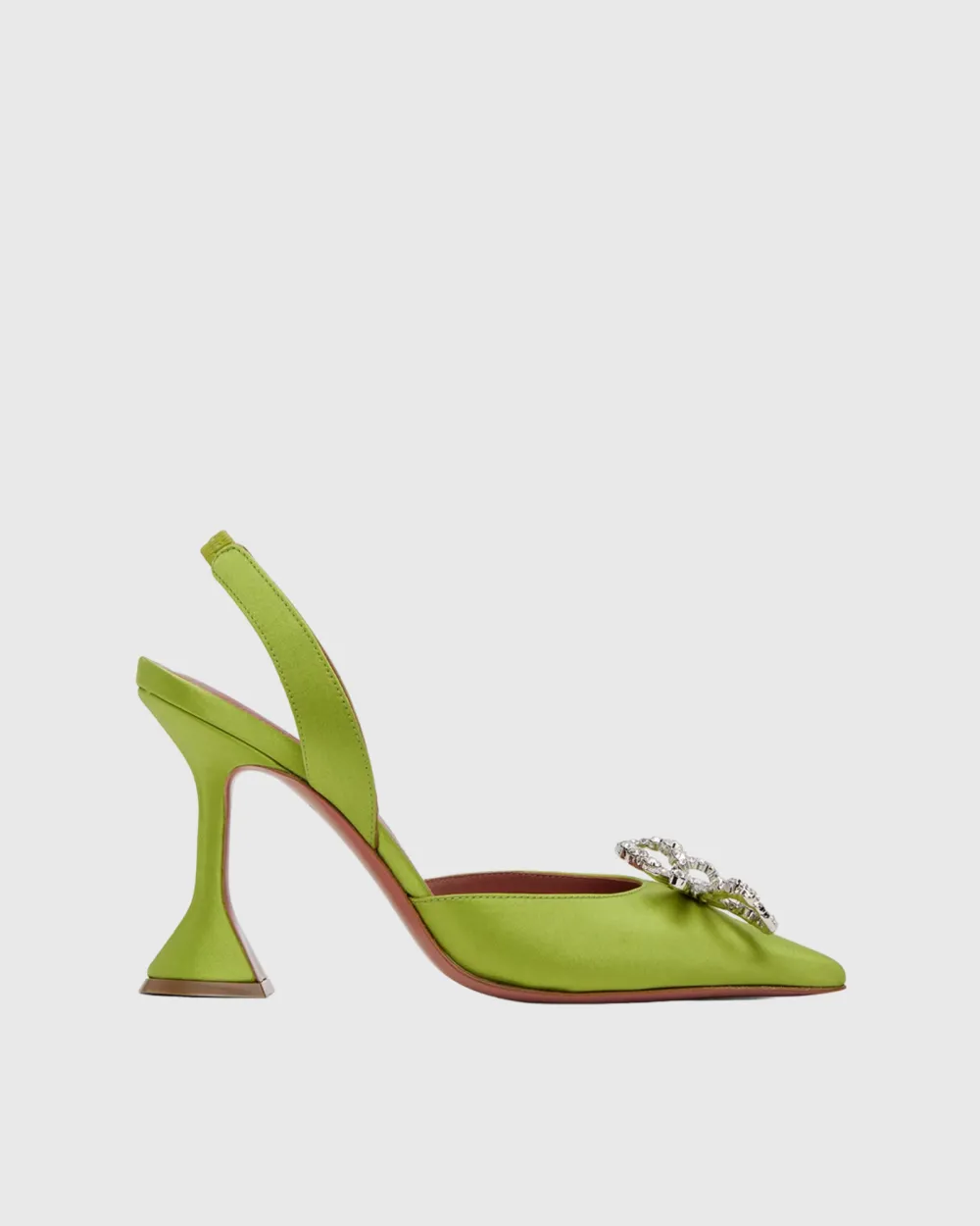 Crystal Bow Satin Slingback Pumps in Green