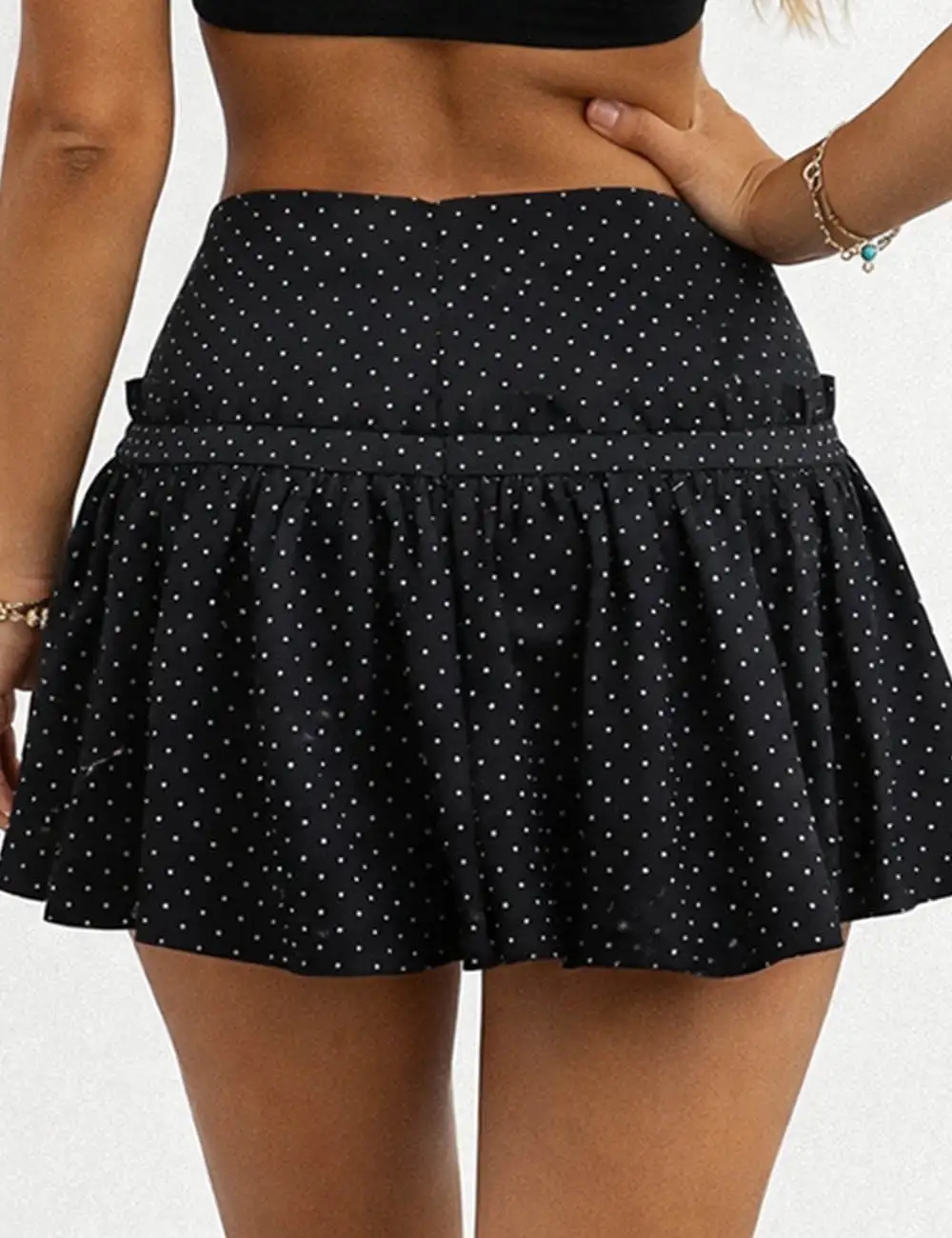 Polka Dot Color Block Puff Mini Skirt