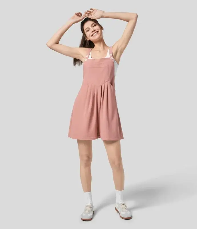 5-pack Adjustable Strap Button Multiple Pockets Plicated Waffle Casual Overalls