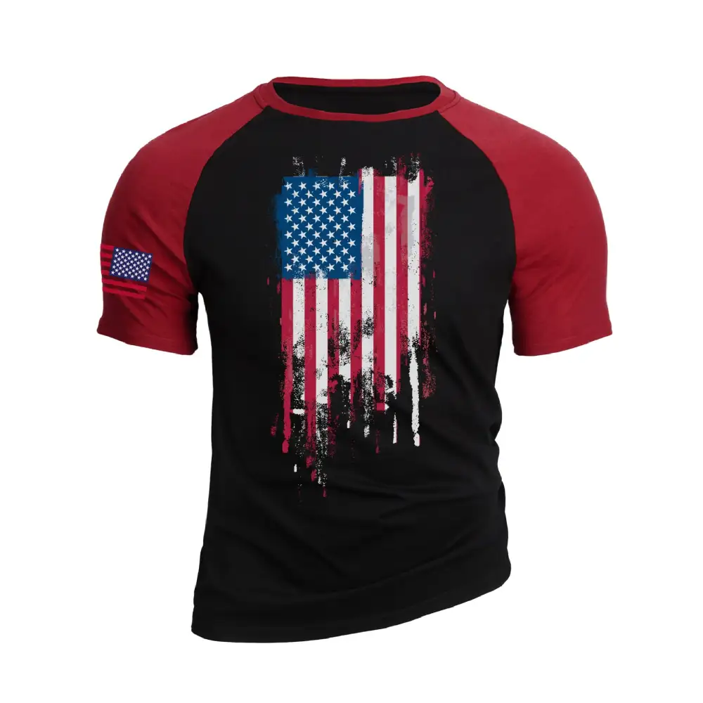 DISTRESSED USA FLAG 100% COTTON RAGLAN GRAPHIC TEE
