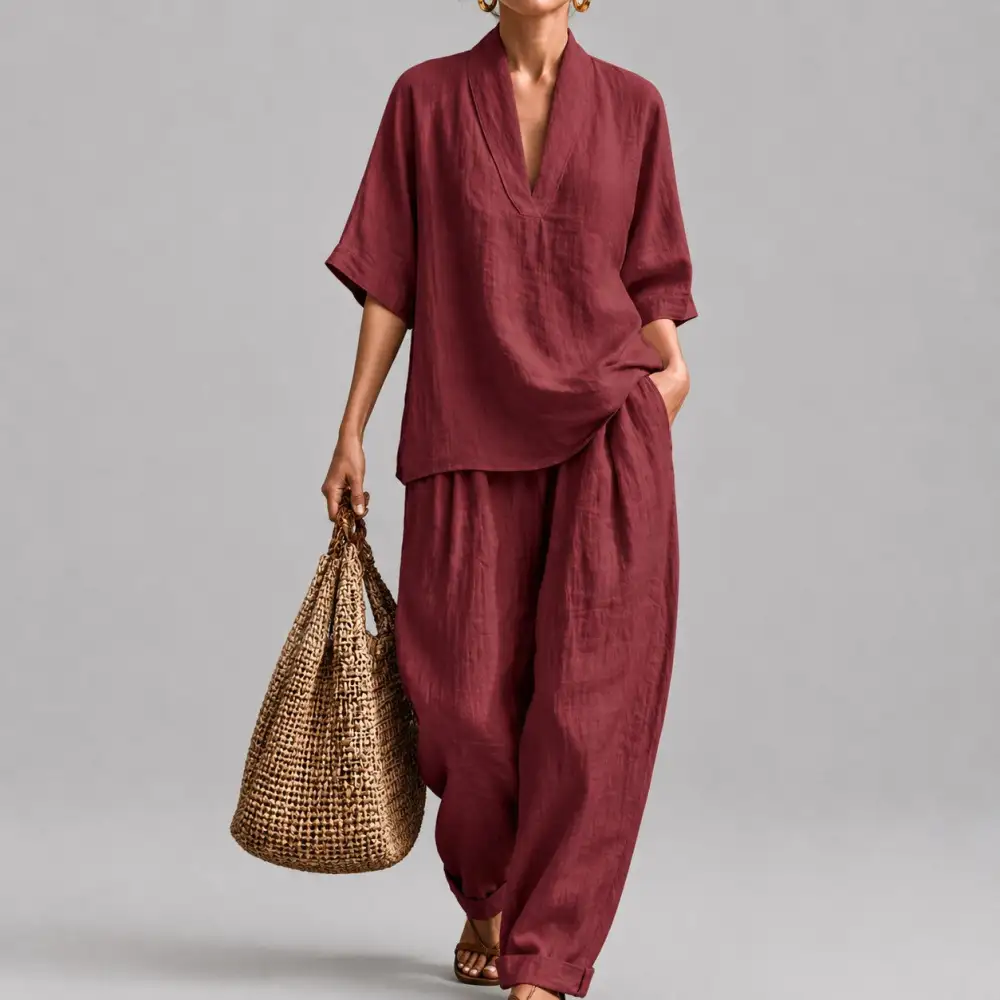 Women's Loose V-Neck Two Piece Lounge Set