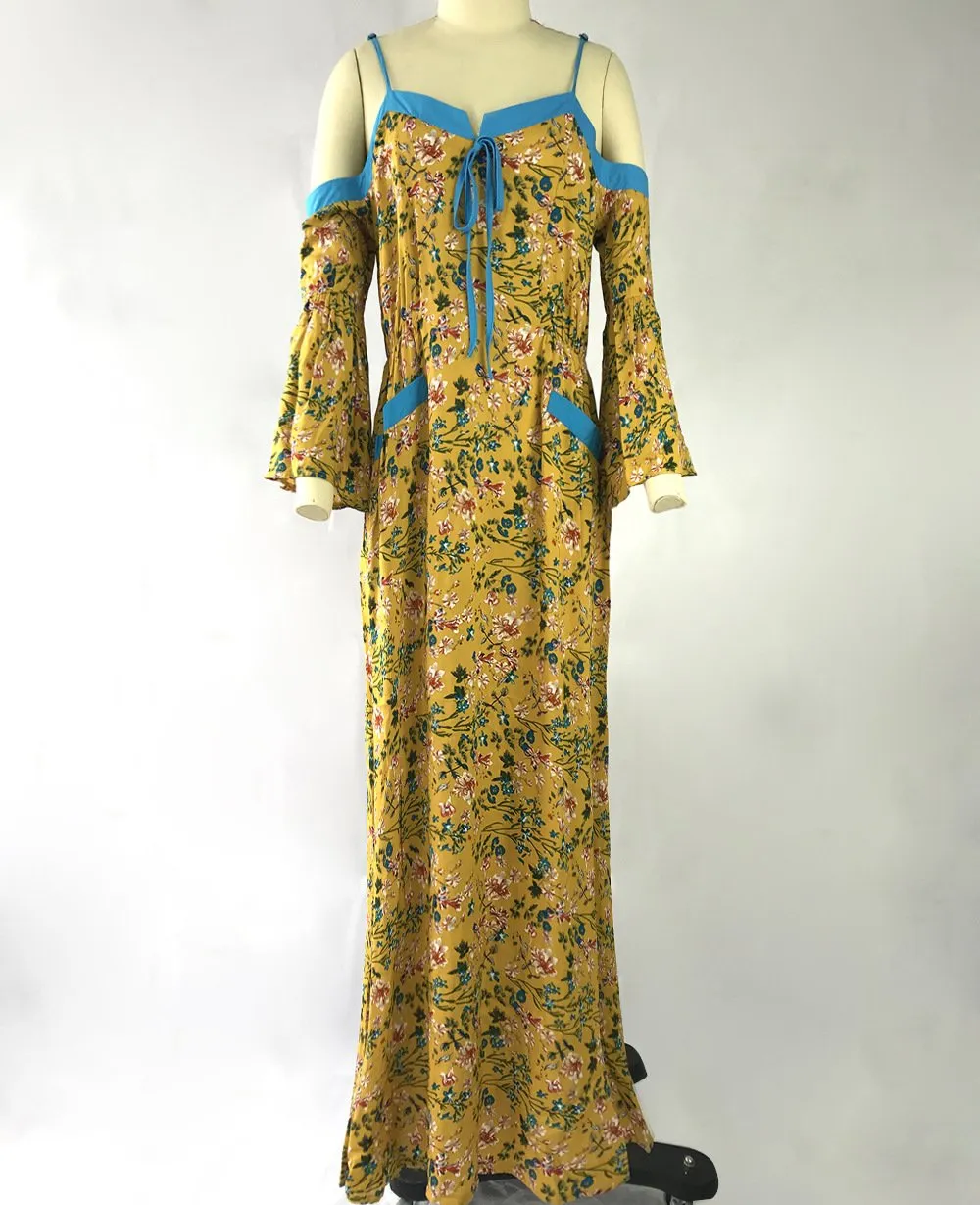 Boho Off-the-shoulder Strap Long-sleeved Printed Dress Beach Casual Holiday Long Dress