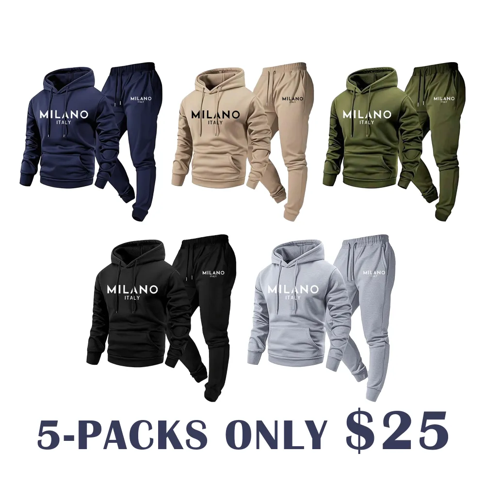 🔥WAREHOUSE SALE-Men's Milano Print Hoodie and Sweatpants Set | Casual Tracksuit for Indoor & Outdoor