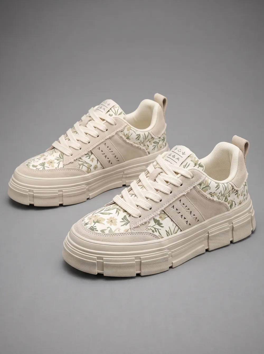 Men's Floral Botanical Beige Printed Sneakers