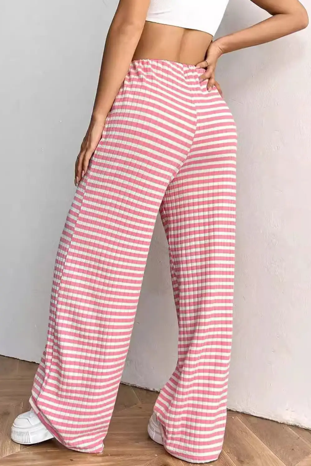 Striped Drawstring Cotton Straight Leg Pants