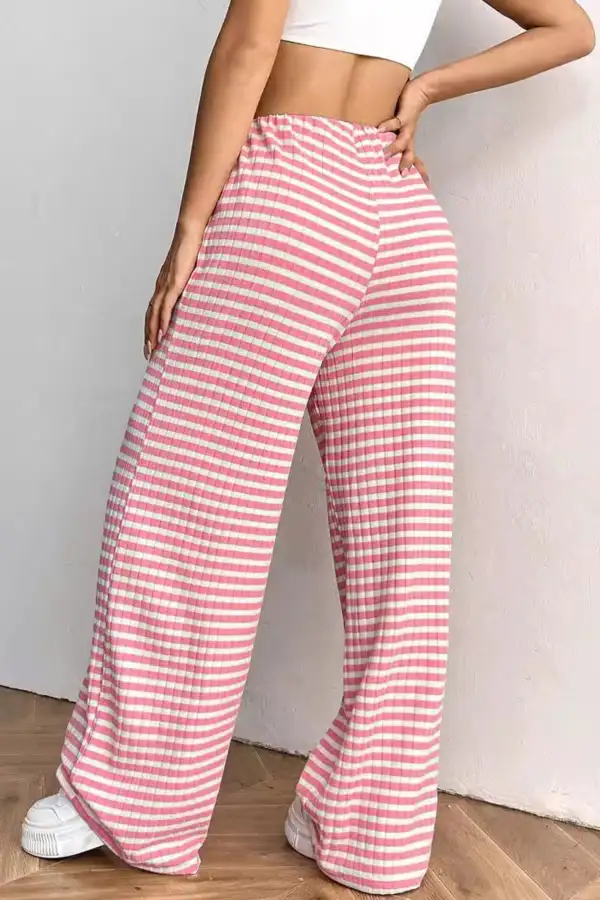 Striped Drawstring Cotton Straight Leg Pants