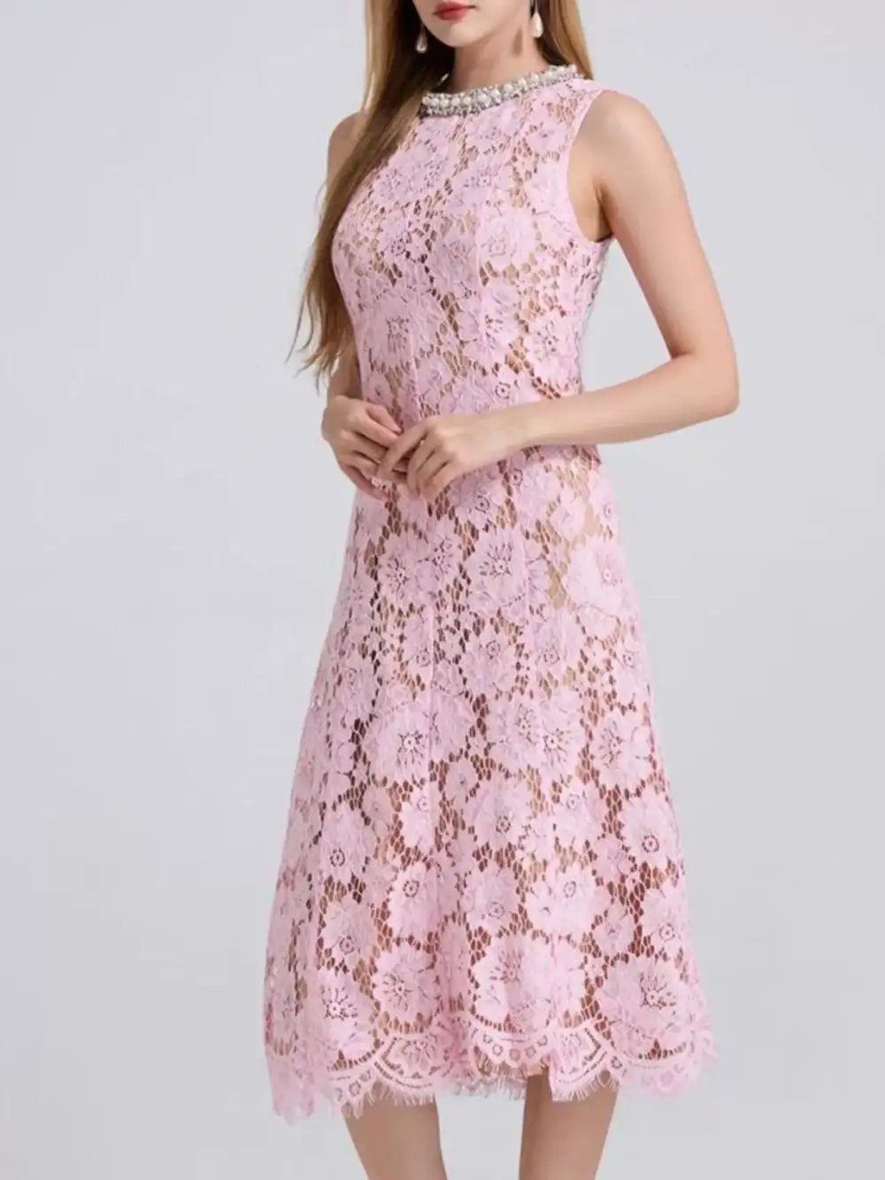 Lace Sleeveless Dress Casual