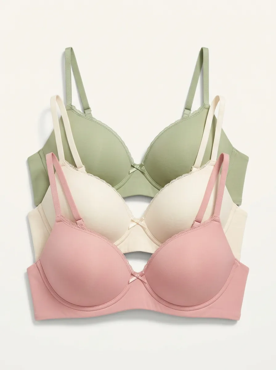 Minimalist Lace-Trim Women's Three-Piece Bra Set