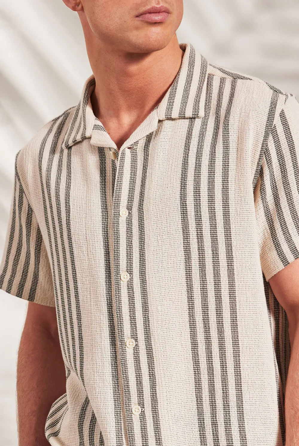 Striped Linen Short Sleeve Shirt-Seasponge