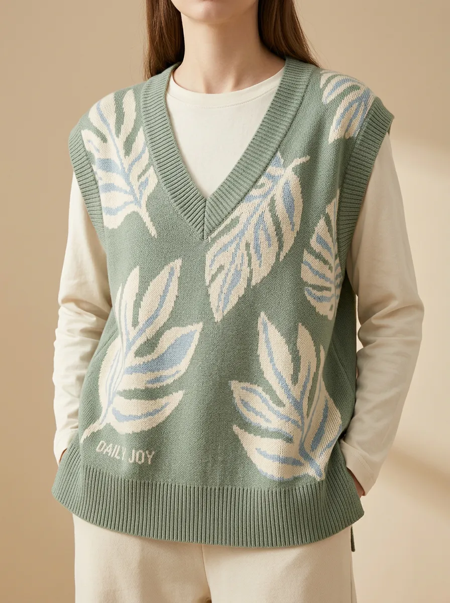 Botanical Leaf Joy Sweater Vest