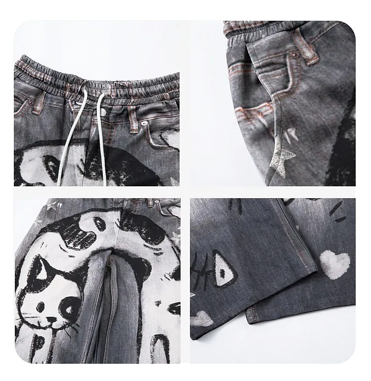 High-Street Vibe Hand-Painted Dalmatian Denim Jeans