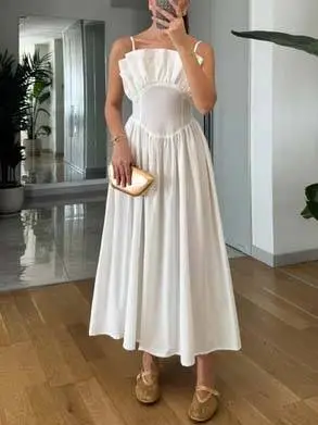 Vintage Tube Top Suspender Midi Dress