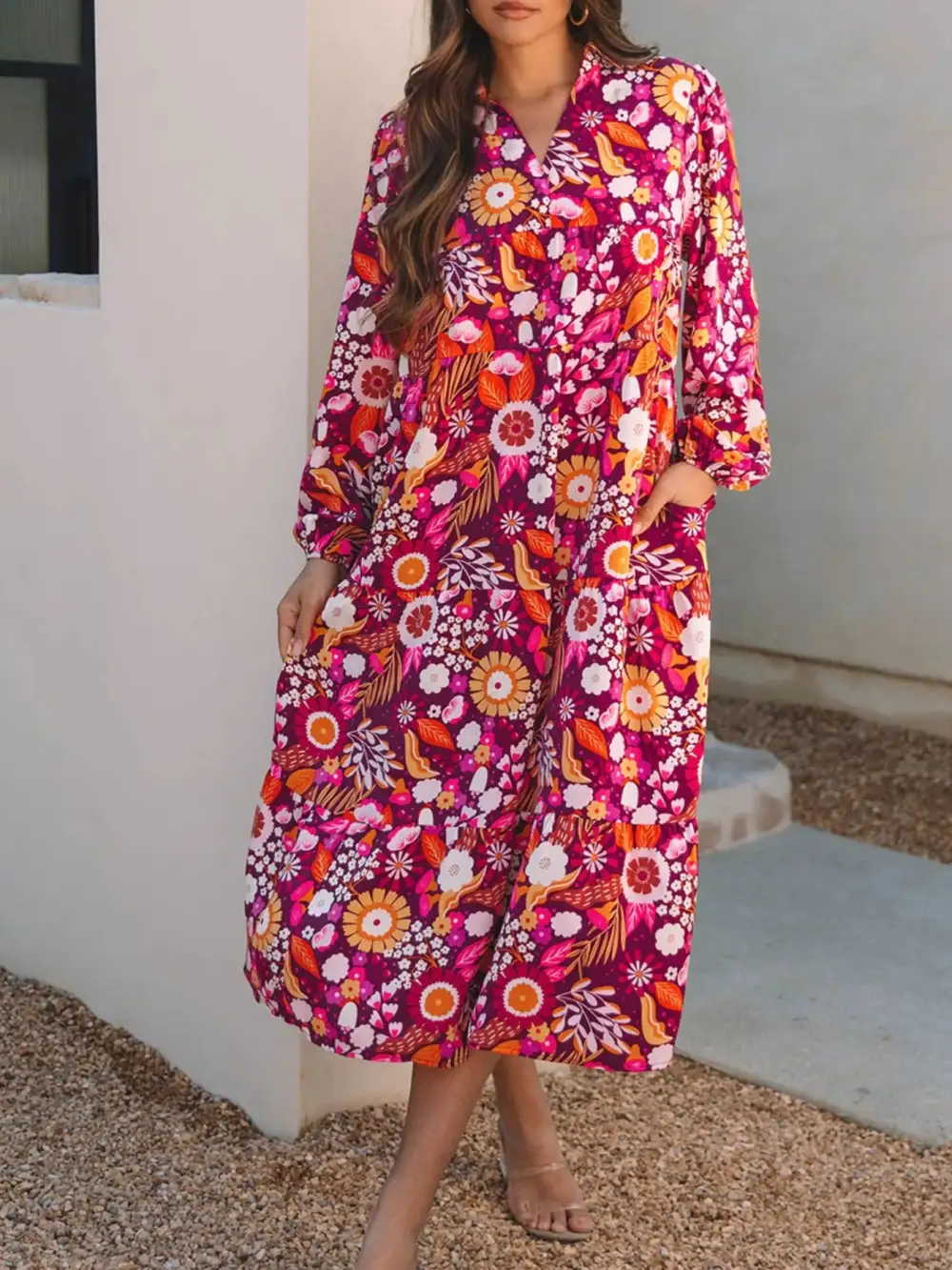 Floral Printed Pocketed Midi Dress