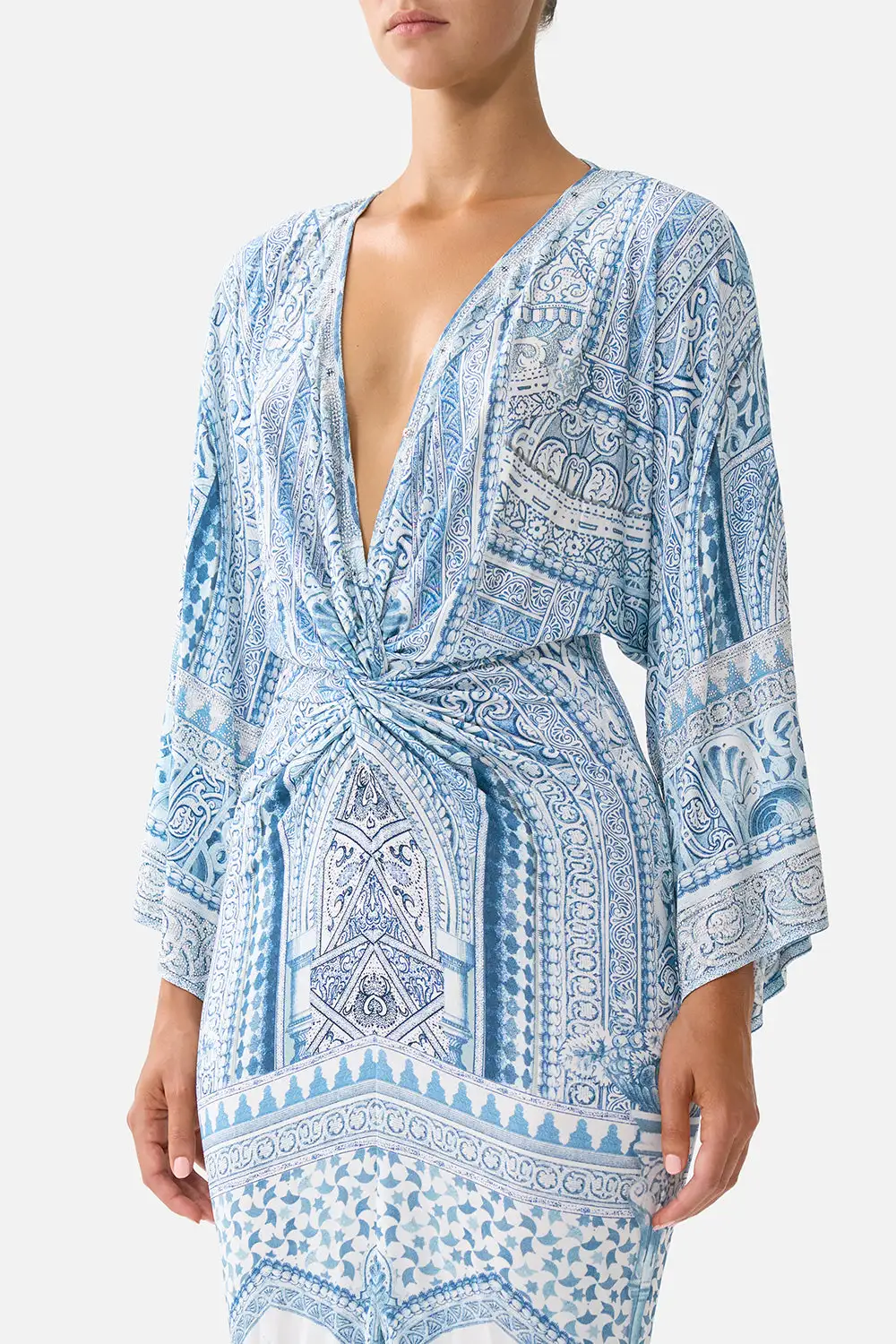 Printed Long Split Front Twist Dress