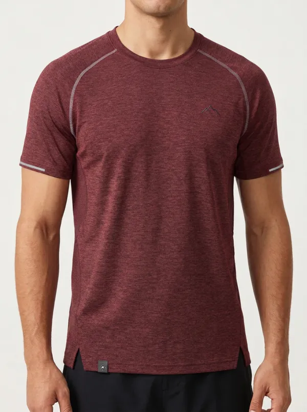 Men's Mountain Athletic Mesh Textured Raglan Performance Sport Crewneck T-Shirt