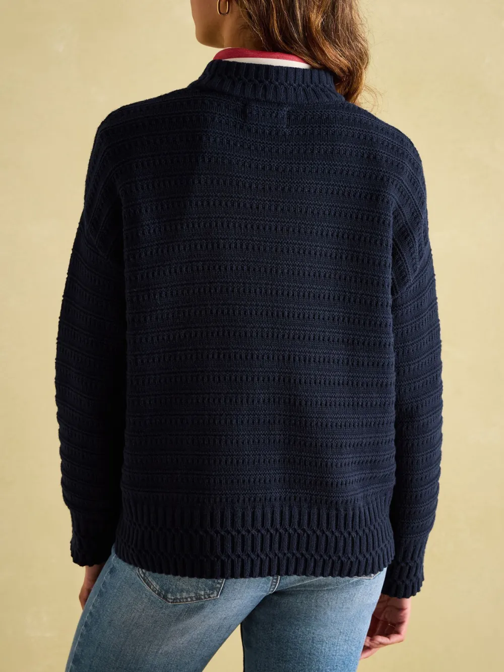 Cream Crew Neck Textured Jumper Contains Merino Wool