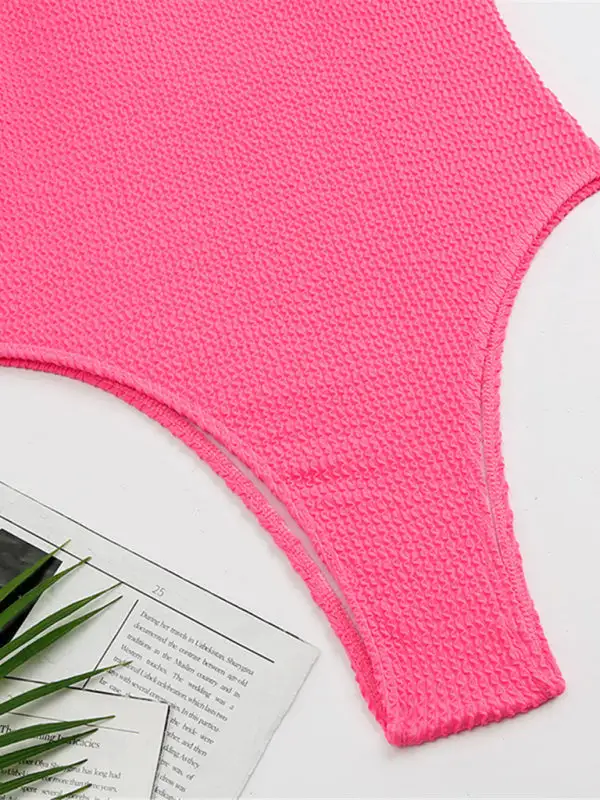 Candy Fluorescent Pleated Fabric One Piece Swimsuit