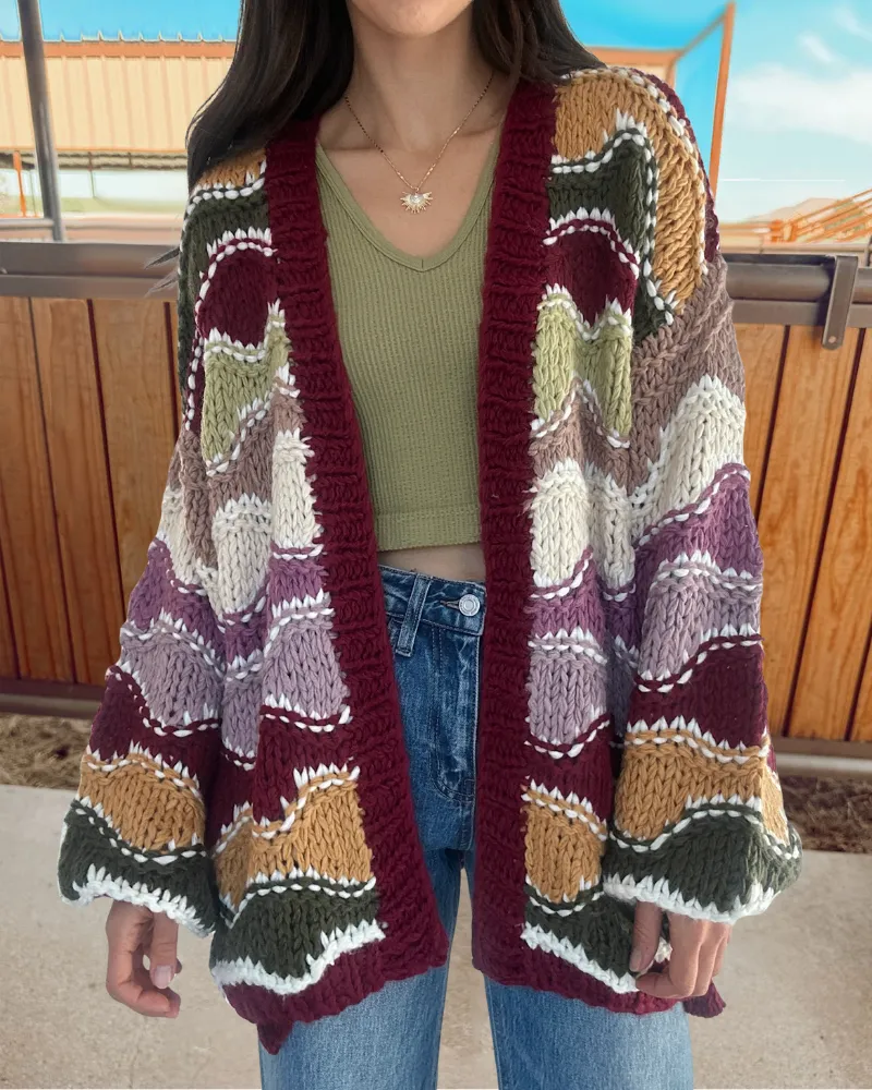 Colorblock Chunky Knit Cardigan Sweater Cardigan
