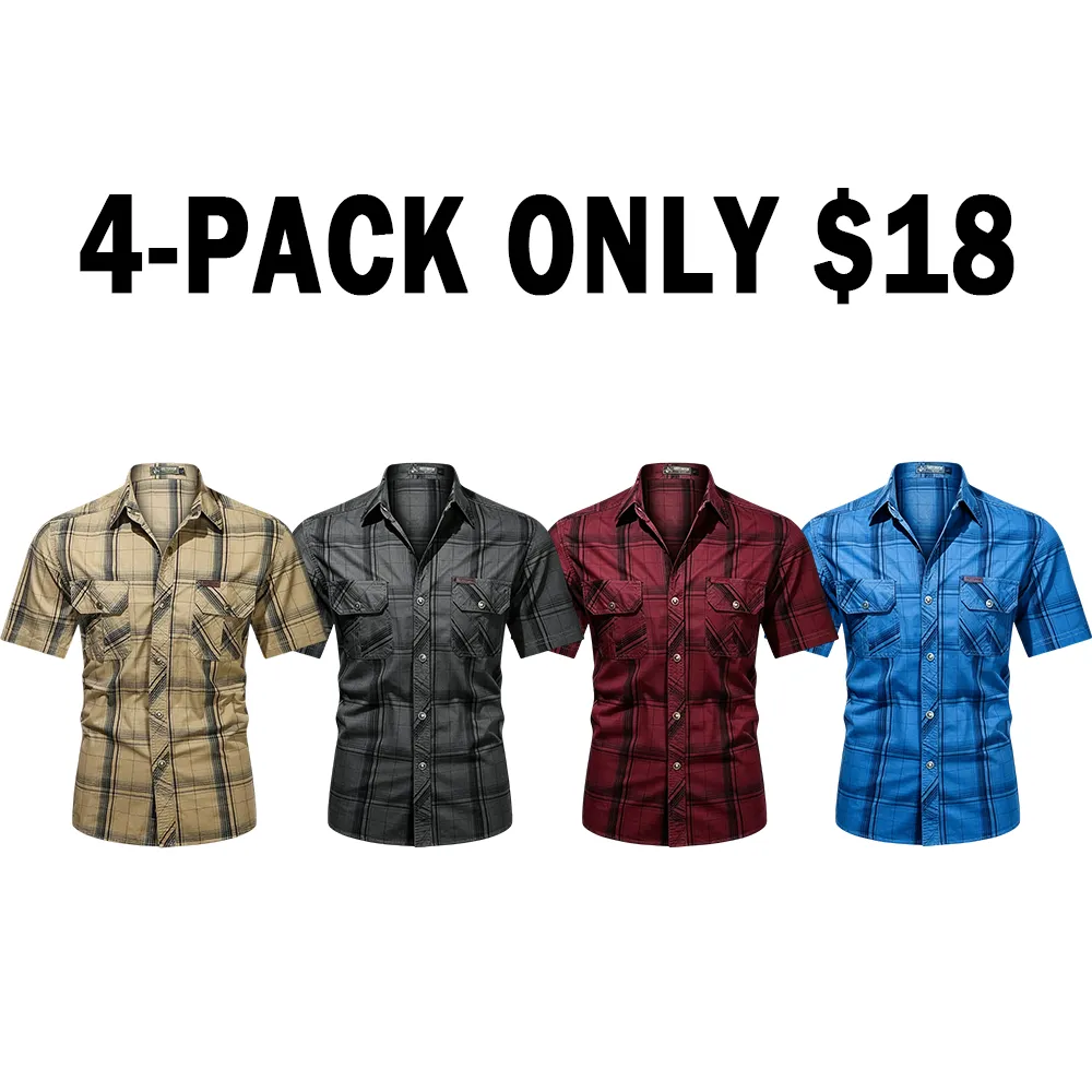 Men's Cotton Plaid Short Sleeve Shirt