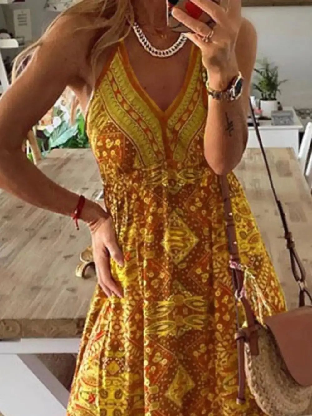 Easy Fit Printed V Neck Maxi Dress