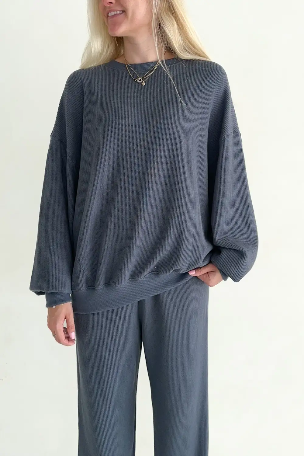 Minimal Waffle Knit Sweatshirt