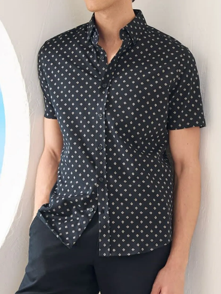 Black Slim-Fit Short-Sleeve  Shirt