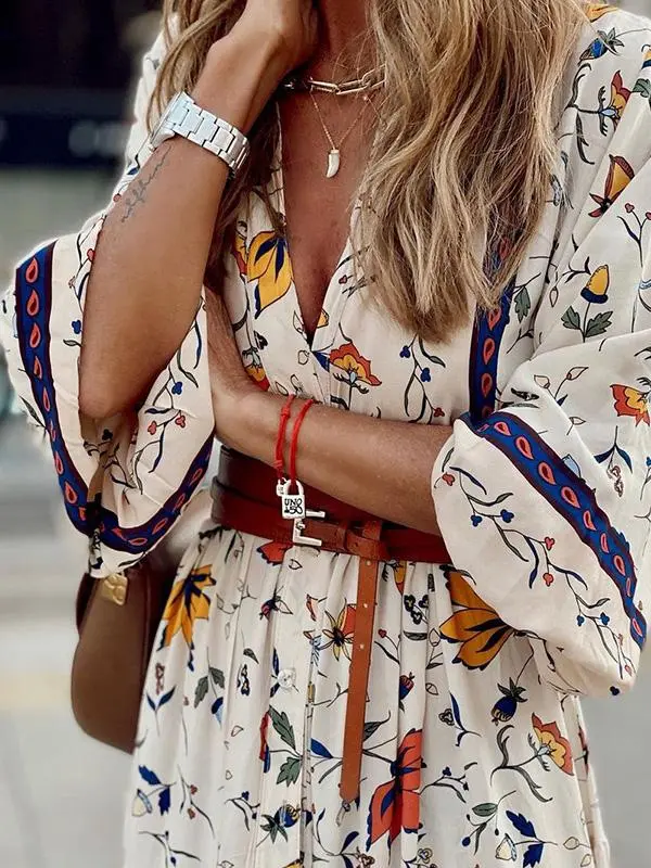 Women's Dresses Deep V-Neck Bohemian Print Maxi Dress
