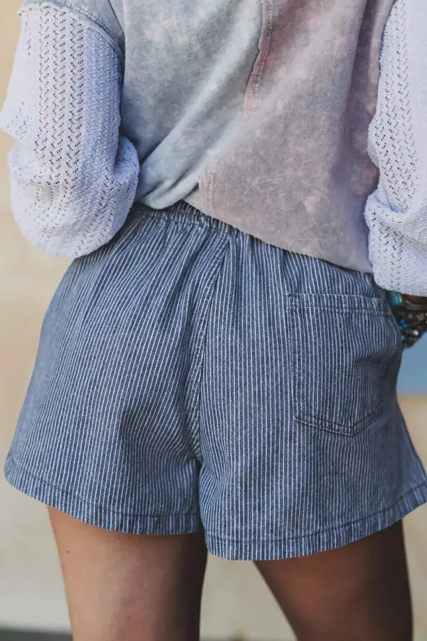 Striped Drawstring Denim Shorts