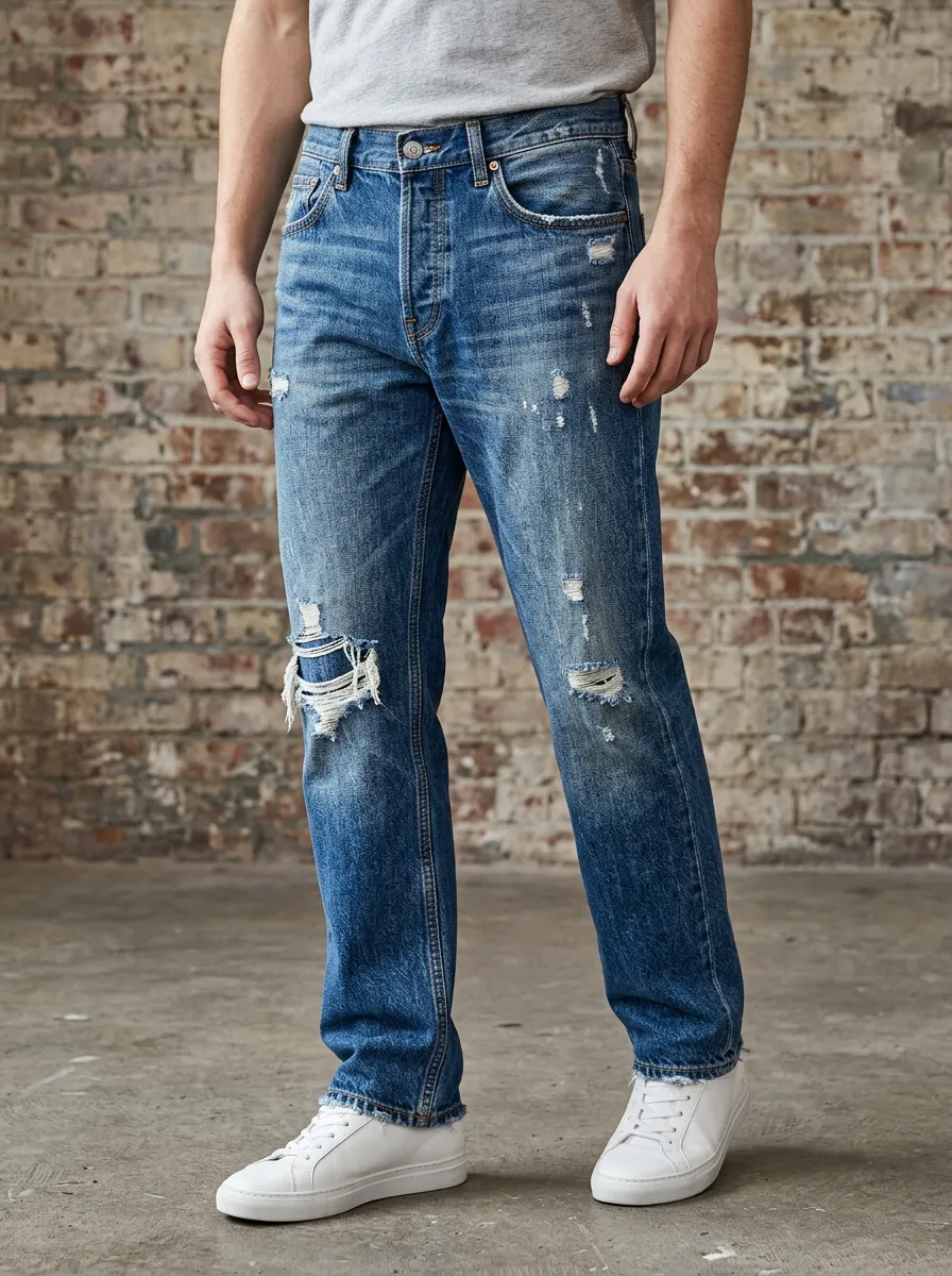 Men's Frayed Ripped Jeans