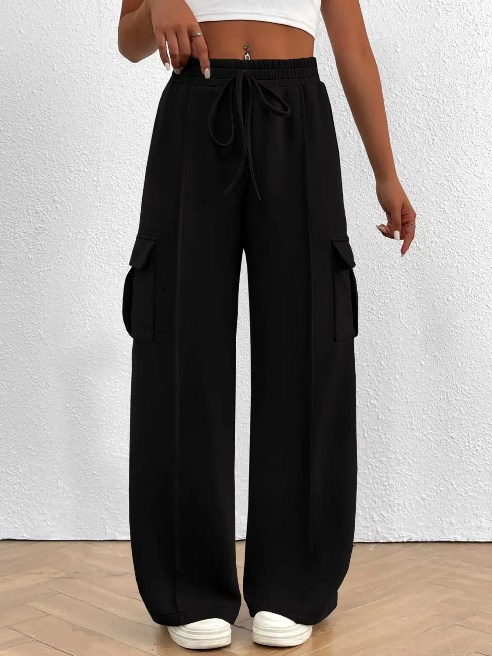 High Waist Cargo Pants With Drawstring