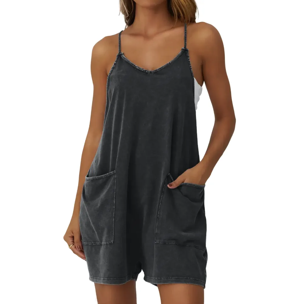 Women's Minimalist Cotton Blend Acid Wash Romper