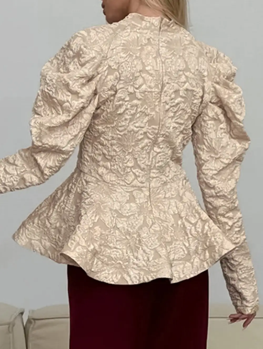 French Vintage Puff Sleeve Jacquard Tee