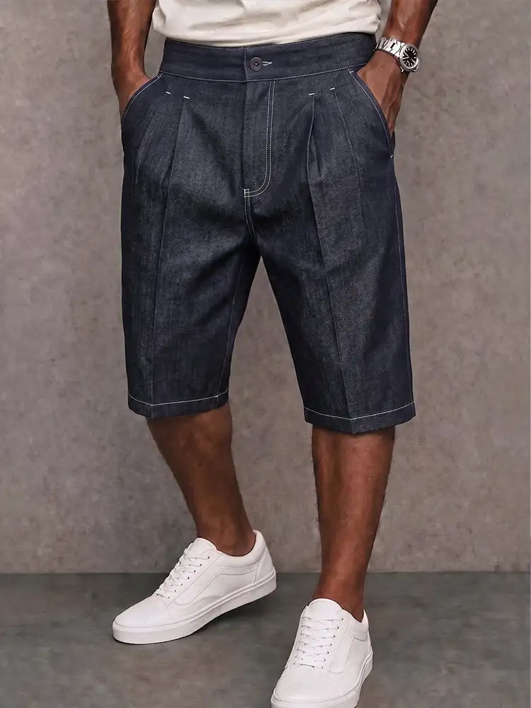 Men's Stylish Contrast Stitching Stretchy Denim Shorts