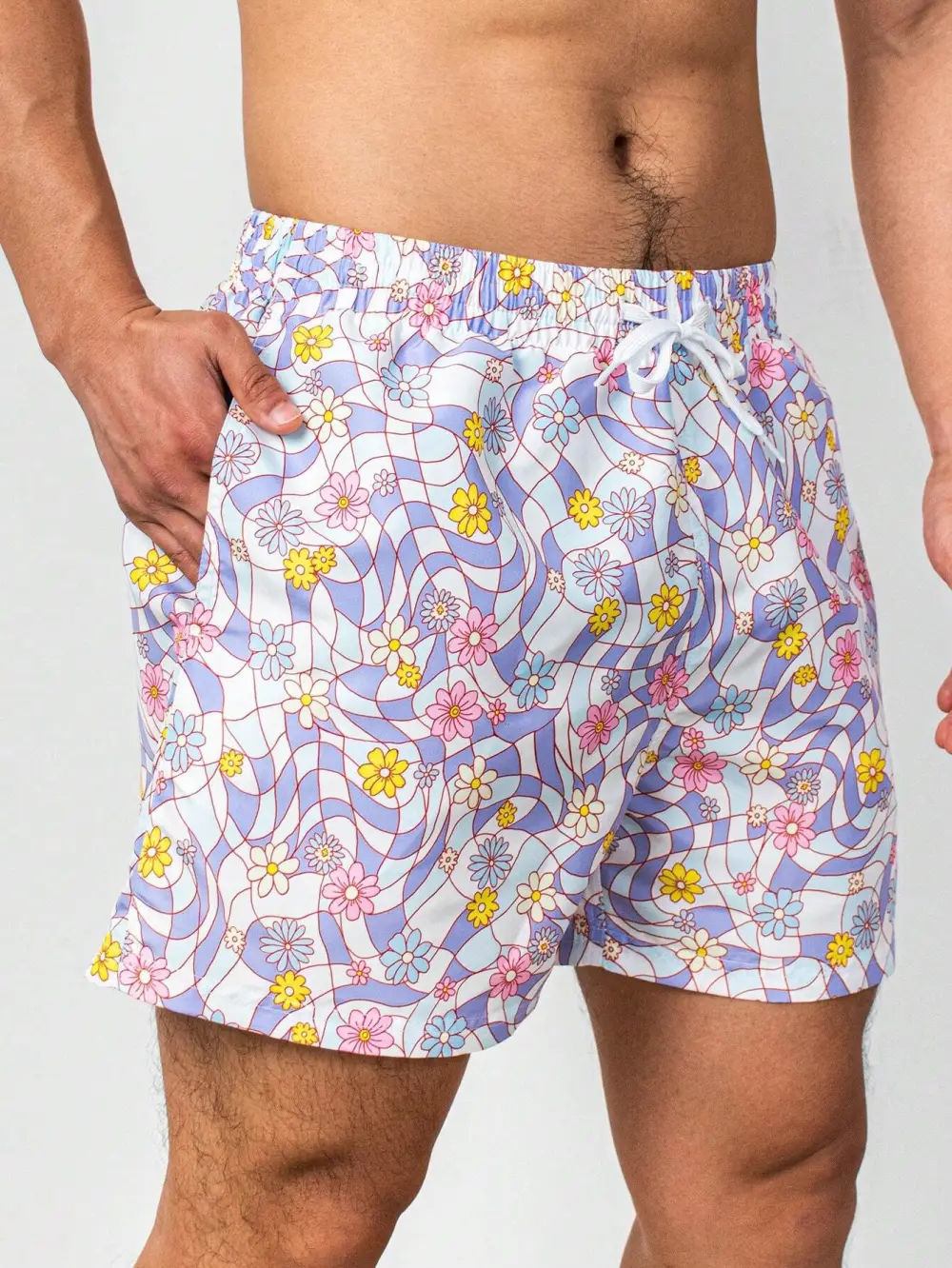 Men's Drawstring Floral Print Swim Trunks