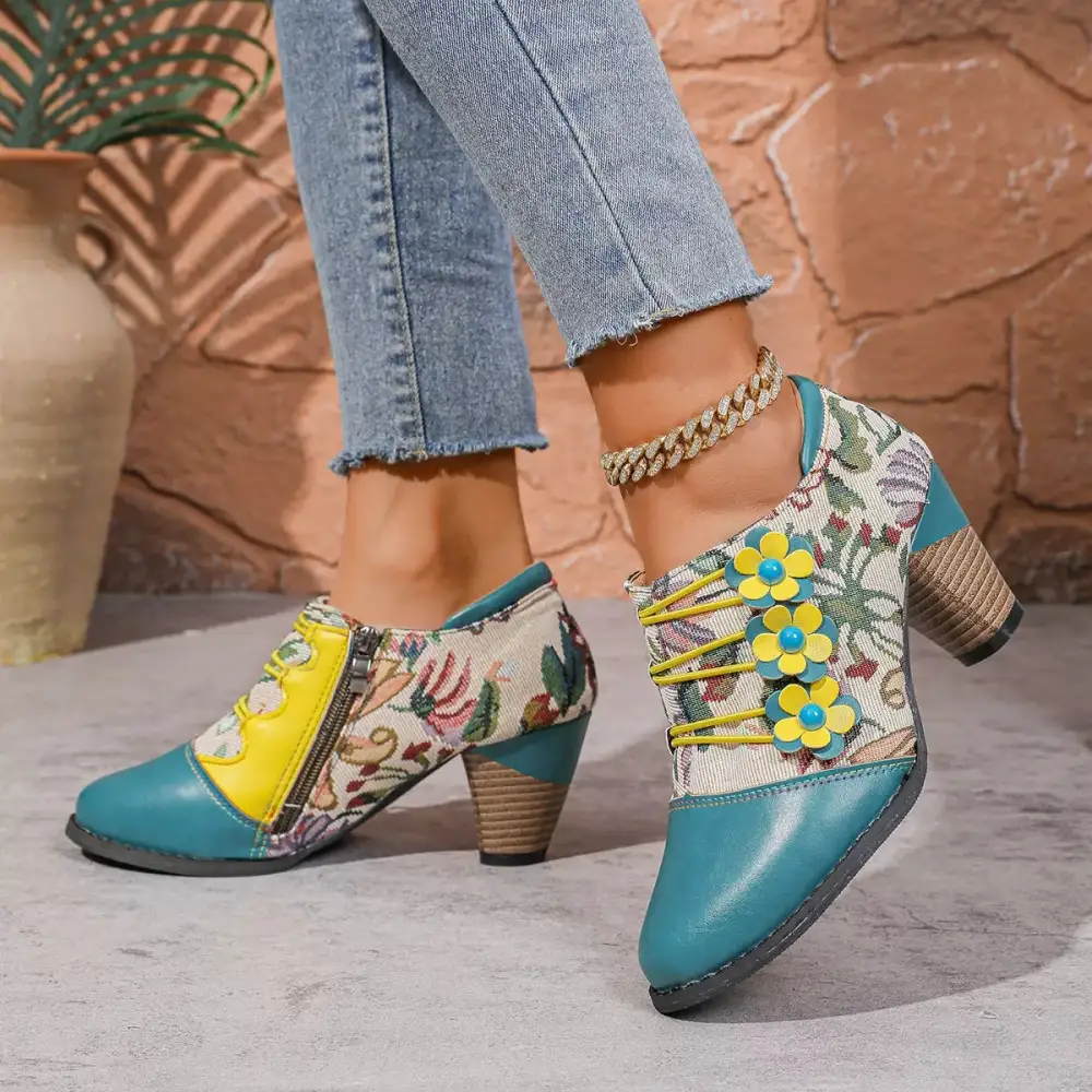 Lace Up Block Heel Ankle Boots